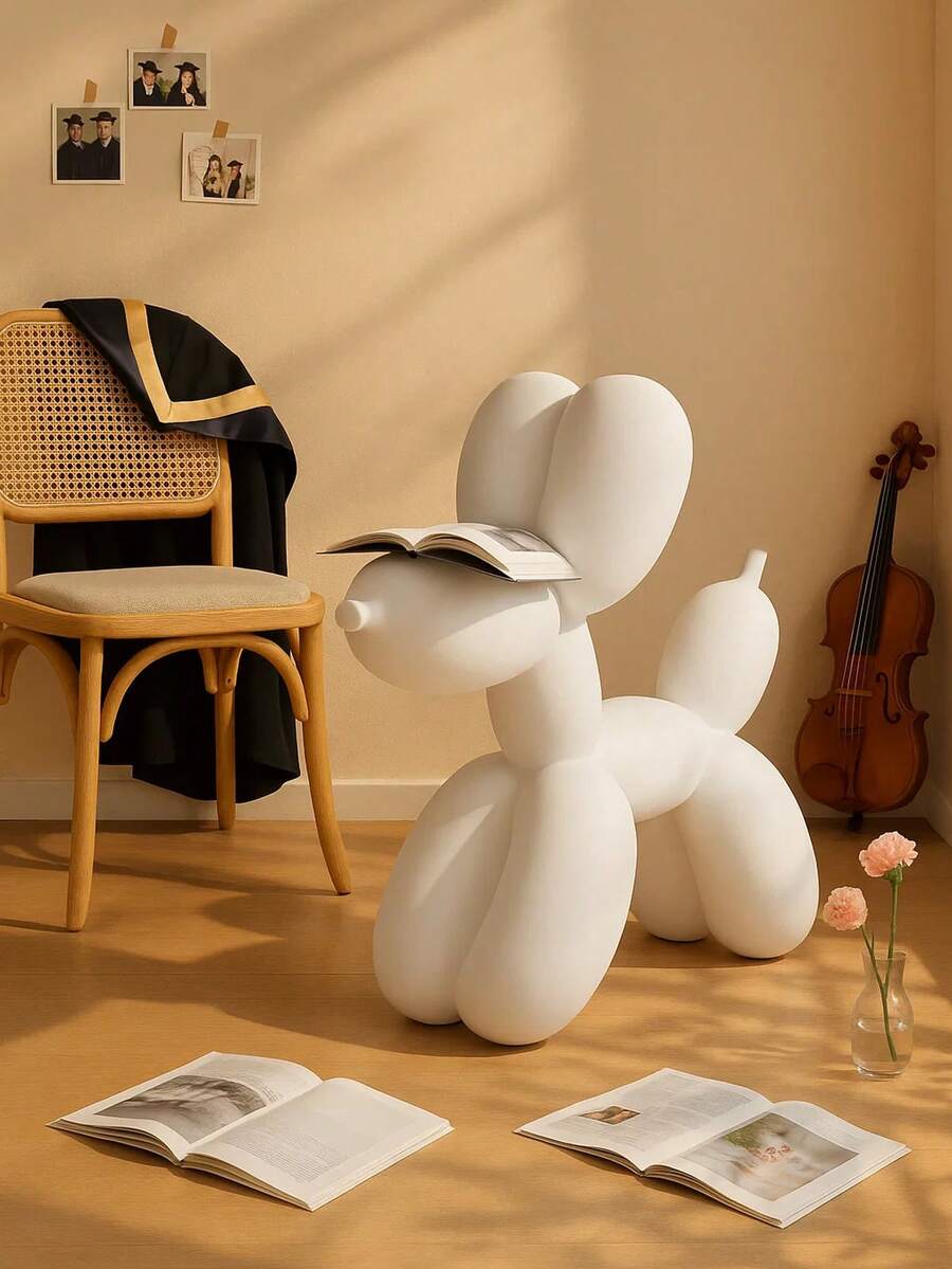 Gold Metal Balloon Dog Sculpture, Modern Artistic Home Decor Statue, Fashionable Animal Art Piece Suitable For Coffee Table, Kitchen Decoration