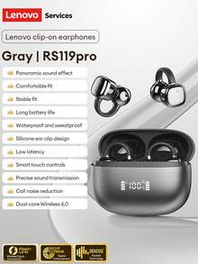 Fones de Ouvido Bluetooth Lenovo RS119pro, Clipe Aberto Bluetooth 6.0 Estéreo, Jogos e Música, Baixa Latência, Chamadas HD com Microfone, Longa Duração da Bateria, Fones de Ouvido Sem Fio Compatíveis com Smartphones e Computadores - cinza-chumbo - Visão 13