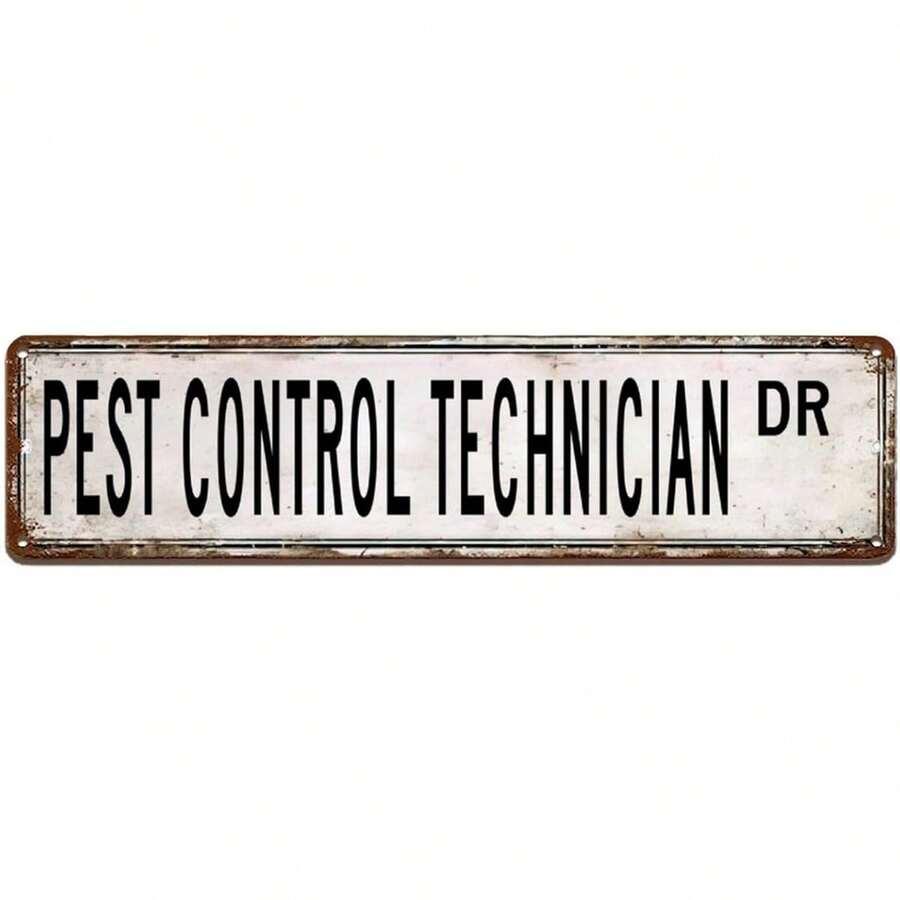 1 pieza Personalizar señales de calle de técnico de control de plagas 4x16 Texto personalizado Señales de estaño para técnico de control de plagas profesional Señales de calle retro Cartel colgante para decoración de pared de jardín, casa, fiesta 4x16 pulgadas - pintura sobre metal - Ver 1
