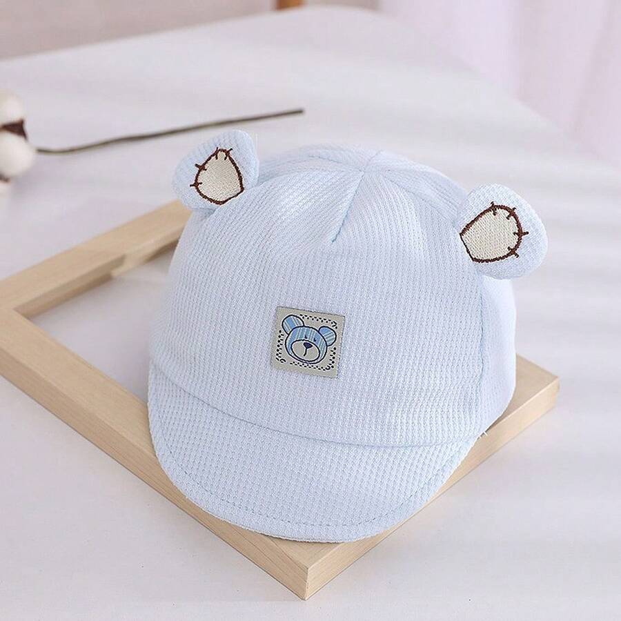 Boné Bebê Chapéu Infantil Bordado Orelha Urso Unissex Algodão Fofo Criança Feminino Masculino - Azul - Visão 1