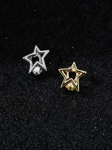 1pc Hollow Star Bar Zirconia Shiny Hip Hop Tooth Jewelry, Couple Gift - Multicolor - View 3