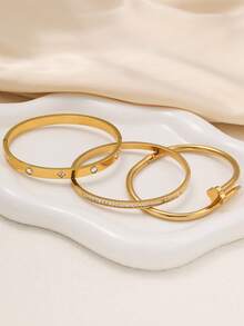 Elegant Shiny Fashion Single Row Rhinestone Stainless Steel Bracelet For Women, Suitable For Daily Wear And As Gift For Friends - Yellow Gold - View 2
