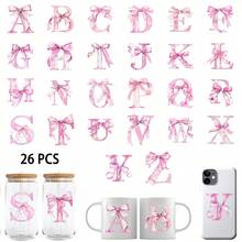 26pcs UV DTF Transfer Stickers, Pink Bow Letter A-Z, 2.75 Inch Waterproof 3D Crystal Stickers, Suitable For Libbey Glass Jars, Mugs And DIY Crafts - Multicolor-style 2 - View 1