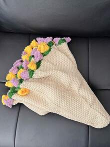 1PC Finished Rose Blanket A Bouquet Of Rose Flowers Handmade Crochet Acrylic Grace Fuzzy Sweater Lily Of The Valley Throw With Milk Rose Fringe Bed Couch Mother's Day Gift Just For Mommy