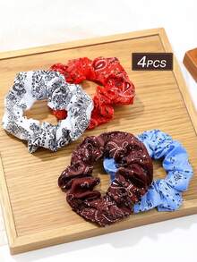 Bộ 4 chiếc dây buộc tóc nữ phong cách Bohemian in họa tiết, tối giản, thời trang và đa năng, phù hợp cho đi làm hàng ngày, dự tiệc, kỳ nghỉ, sinh nhật và các dịp xã hội khác. - Nhiều màu - Xem 9