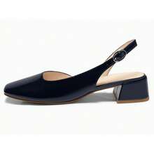 Womens Chunky Low Heels D'Orsay Slingback Pumps Closed Square Toe Work Office Dress Shoes - 藏蓝色 - 查看 4