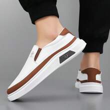 1 đôi giày lười nam thời trang, giày thể thao thường ngày màu trơn, thích hợp cho việc đi bộ ngoài trời hàng ngày. - trắng - Xem 4