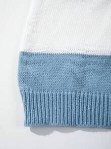 Casual Loose Fit Striped Round Neck Long Sleeve Knit Pullover Sweater, Unisex Style, Spring/Autumn/Winter - Baby Blue - View 7