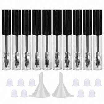 10Pcs Black 10ml Empty Mascara Tube Bottle Set With Eyelash Wand, Rubber Inserts & Funnels - Perfect For DIY Castor Oil, Eyelash Growth Serum, Custom Mascara & Eyebrow Cream, Refillable Empty Containers With Cap - Ideal For DIY Beauty, Makeup Refills, Lash Salon