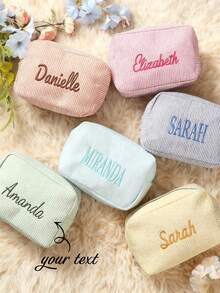 Custom Makeup Bag,Personalized Bridesmaid Makeup Bag, Seersucker Cosmetic Bag For Girl,Travel Toiletry Bag, Large Capacity Cosmetic Bag, Bridesmaid Bridal Gifts, Makeup Organizer, Monogrammed Toiletry Bag, Embroidered Make Up Bag,Bridesmaid Makeup Bag,Bridesmaid Gift, Women Gifts, Ersonalized Gifts, Wedding Party Gifts