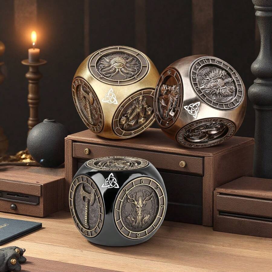 7in1 Metal Roulette Spinner Polyhedral Dungeons Dragon Dice Set, Spinning Wizard's Hands Dices Roller With Golden Stamped Gift Box,D&D Role Playing Gaming Dice,Birthday Gifts