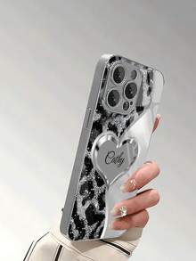 1pc Customized Heart & Leopard Print Photo Protective Phone Case, Shockproof Full Coverage Glass Lens, Minimalist Style Gift For Friends & Family, Compatible With IPhone 11/12/13/14/15/16/16 Pro/16 Plus/16 Pro Max/16 E/17/17 Pro/17 Pro Max/Air/S25/S25 Ultra/S25 Plus/A56 - Silver - View 4