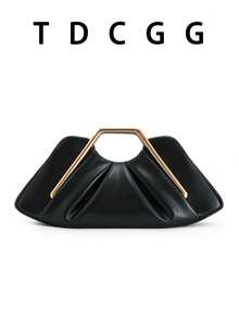 勃艮第红色褶皱云包 PU 皮革几何金属手提包女士时尚手拿包约会派对晚宴包适合宴会晚装婚礼约会节日日常使用 - 彩色 - 查看 3