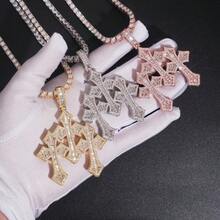 Cross Pendant, Fashionable Copper-Set Cubic Zirconia Men's Necklace, Hip-Hop Jewelry, Stackable Jewelry. - 大的三合一 - 查看 7