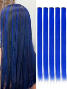 24 Inch 5pcs Burgundy Clip-In Hair Extensions Straight Hair Pieces, Halloween Cosplay Costume Fashion Party Christmas New Year - Multicolor - View 10
