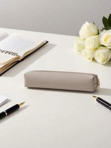 2025秋冬流行INS风极简文具PU皮笔袋，兼具时尚与实用性，金色拉链PU笔袋，经久耐用，适合办公和旅行使用。多功能学生可爱日系化妆刷收纳袋，化妆包，迷你化妆刷袋，眉刷收纳袋，高品质仿皮笔袋 - 彩色 - 查看 7