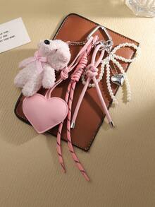 1pc Cute Girly Little White Bear Silvery Bead Bow Bag Charm, Super Pretty Heart Keychain Pendant, Cute Stuff Teddy Bear Keychain, Cute Gift Idea, Bag Decoration, Kawaii Charm, Feminine Design, Beaded Pendant, Stylish Keyring, Heartshaped Pendant, Decorative Keyring, Women, Gift Shoppers (The Number Of Knots In The Rope Weaving Is Random)