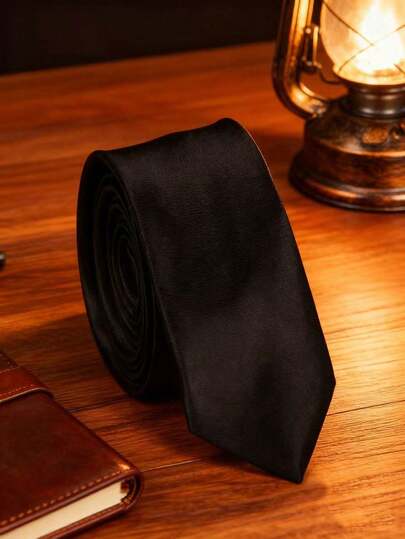 1pc Casual Korean Style Solid Color Necktie, Business Slim Tie
