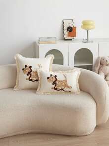 1个波西米亚风格3D刺绣狗狗抽象装饰抱枕，适用于客厅、卧室、派对等各种环境 - 彩色 - 查看 13