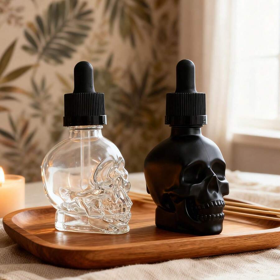 1pc 30ml Skull Glass Dropper Bottle Cute Essential Oil Bottles With Eye Dropper, 1oz Leakproof Glass Bottle Perfect For Essential Oils, Perfume, Travel