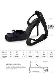 Sandales à talons hauts élégantes et à la mode pour femmes, idéales pour le printemps. Escarpins sexy pour les soirées, bout carré et bride cheville en satin avec nœud. - Noir - Voir 3