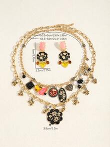 Bộ 4 mặt dây chuyền hình hoa và trái tim phong cách Bohemian bằng nhựa, nhiều lớp, thích hợp làm phụ kiện dự tiệc hoặc trang phục hàng ngày (vị trí mặt dây chuyền ngẫu nhiên). - Nhiều màu - Xem 9