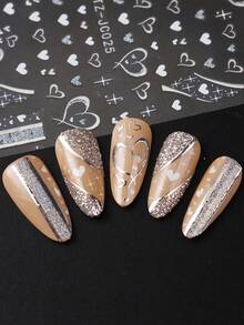 2pcs Gold Silver Heart Nail Art Stickers Decal, Chrome White Heart Nail Decals Foils Self Adhesive Sliders, Charms Valentines Day Designs Sticker For Nails Decorations Manicure Accessories