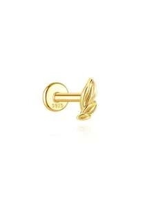 1Pc 925 Sterling Silver Elegant And Stylish Bow Cubic Zirconia Stud Earring Flat Back Cartilage Helix Piercing Fine Jewelry Suitable For Women'S Daily Wear Parties, And Wedding Occasions - Gold - View 21