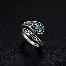 1pc Vintage Distressed Floral Engraved Silver-Tone Decorative Spoon Ring, Unique Accessory For Couples, Friends, Christmas, Everyday Wear
