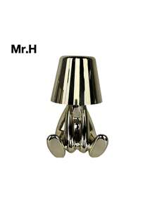 1pc Modern Rechargeable LED Table Lamps, 3 Color Dimmable, "The Thinkers" Golden Litile Man Design, Bedside Lighting, Various Sizes For Home Decor - Gold - View 10