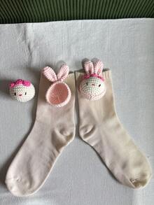 A Pair Of Women's Beige Cute Round Ball Rabbits, The Rabbit Round Ball Can Be Disassembled And Installed, Warm And Windproof Cute Style Mid Tube Floor Socks, Suitable For Daily Home Gatherings, Parties And Holidays, Suitable For Autumn And Winter Floor Wear, And Suitable As A Christmas Gift - Beige - View 8