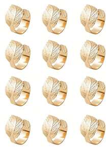 2/5/12-Piece Set Of Leaf-Shaped Golden Napkin Rings, Shiny Metal Napkin Rings For Table Decor, Stylish Autumn Napkin Rings In Bulk, Suitable For Various Events And Gatherings, Including Hotel Celebrations, Birthday Parties, Weddings, Christmas Decorations, And Other Occasions. Elegant Table Setting Gift Ideas. - Gold - View 8