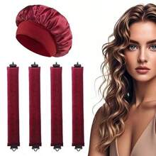 5/4/3 件套美发造型套装 + 睡眠帽，免加热卷发器，方便实用，卷发工具，马尾辫卷发器，睡眠造型工具，女士泡沫卷发器 - 酒紅色 - 查看 8