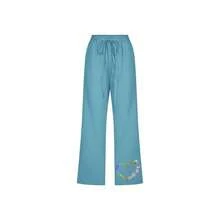 Pantalones Casuales, Pantalones de Lino para Mujer con diseo de corazn, Cintura elstica 3/4 de Largo y Ajuste Holgado, para Viajes, Vacaciones y Actividades activas. - inicial - Ver 3