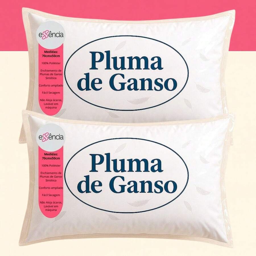 Kit 2 Goose Feather Pillow For Bed Comfortable Soft Cozy Does Not Wrinkle - 白色 - 查看 1