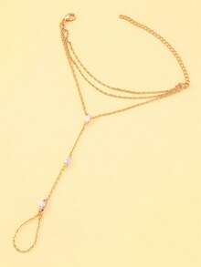 1pc Fashionable Vintage Minimalist Metal Rhinestone Chain Knuckle Hand Chain, Suitable For Women's Daily Wear, Party And Gathering - Gold - View 3