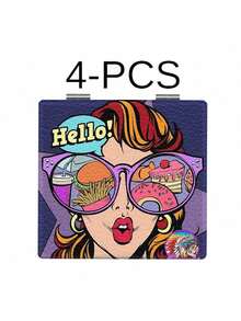 1 Stück stilvoller Anime-Mädchen-Serie tragbarer Kosmetikspiegel, faltbar, leicht, ultradünn, handlich, hochwertig versilberter Nano-Elektroplattierter Rahmen, detaillierte Verarbeitung, geeignet für verschiedene Anlässe, faltbare quadratische Form für einfaches Tragen