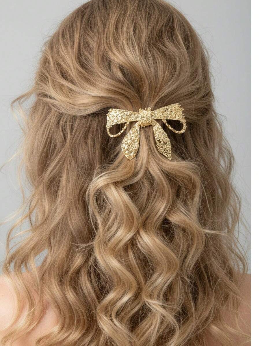 1个简约金属蝴蝶结发夹，百搭甜美发爪夹，适用于马尾辫，也可作发夹、发卡、发卡、头饰、女士发饰、发卡 - 彩色 - 查看 1