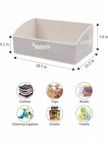 1 Pc Large-Capacity Foldable Storage Bins With Handles, Fabric Organizer Box, Easy-To-Carry Closet Basket, Space-Saving Home Storage - Multicolor - View 5