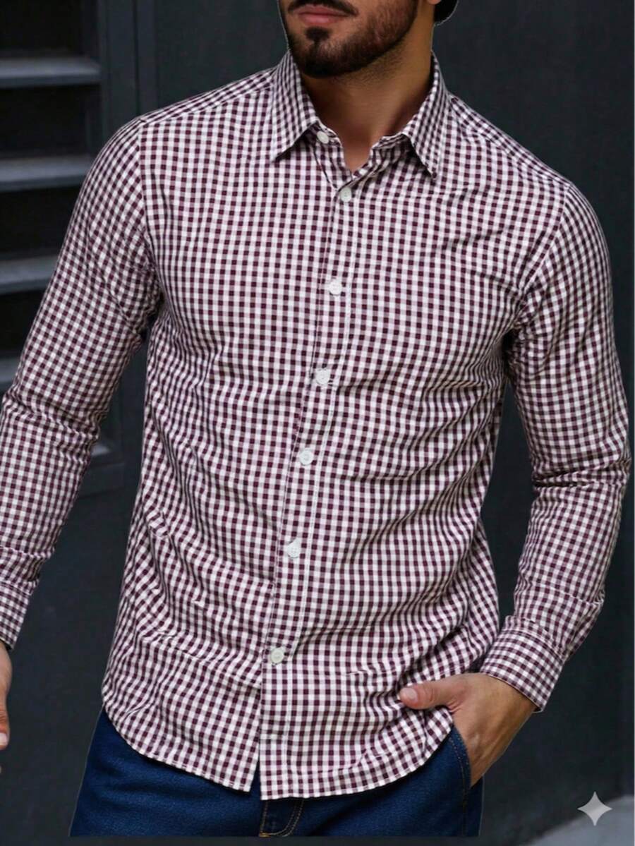 CAMISA ML BASICA REGULAR SLIM FIT - Rojo y blanco - Ver 1