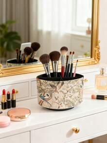 360° Rotating Cosmetic Storage Box, 4-Compartment Multi-Functional Desktop Organizer, Eyebrow Pencil, Makeup Brush, Office Pens, Remote Control Storage Tube, Suitable For Bathroom, Dressing Table, School Dormitory And Office Desk Storage (Magpie On A Branch). - Multicolor - View 4