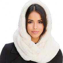 Écharpe à capuche doublée de fausse fourrure moelleuse et chaude, chapeau d'hiver coupe-vent, tenue pour temps froid, cadeau de la Saint-Valentin pour femmes - Multicolore - Voir 8