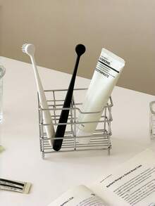 1个不锈钢牙刷架，多功能牙膏架牙刷收纳架，浴室梳妆台整理架，化妆品架，沥水架，浴室用品，牙刷架，浴室配件，牙刷盒，装饰 - 銀色 - 查看 10
