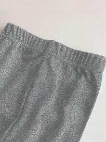 女童纯色竖条纹高弹舒适公主风长款打底裤，春夏新款喇叭裤，女童褶裥喇叭裤高腰弹力荷叶边长裤，少女休闲百搭阔腿裤 - 灰色 - 查看 3