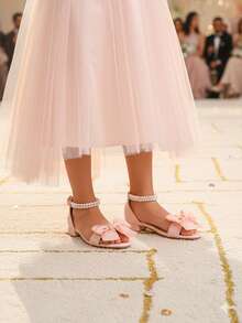 1 par de sandalias de tacón alto con decoración de lazo para chicas de talla grande, cómodas para uso diario y al aire libre, adecuadas para actuaciones de baile, bodas, fiestas, zapatos de princesa - Rosa - Ver 3
