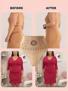 无缝性感高腰收腹内裤女式提臀平腹塑身三角裤产后丁字裤收腹内衣束腰内衣 - 杏色 - 查看 5