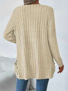 Women's Solid Color Ribbed Brushed Pocket Cardigan Jacket, Long Sleeve, Autumn/Winter, New Arrival, Cross-Border Export To Europe And America Spring - Apricot - View 3