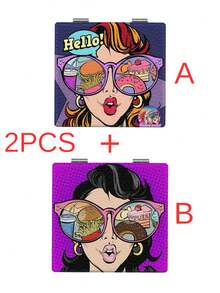 1 Stück stilvoller Anime-Mädchen-Serie tragbarer Kosmetikspiegel, faltbar, leicht, ultradünn, handlich, hochwertig versilberter Nano-Elektroplattierter Rahmen, detaillierte Verarbeitung, geeignet für verschiedene Anlässe, faltbare quadratische Form für einfaches Tragen