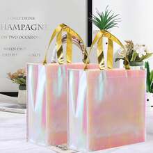 15/10/6pcs Rainbow Gradient Glitter Gift Bags, Pink Non-Woven Fabric Tote Bags, Fashionable Bridesmaid Gift Bags, Durable Shopping Bags, Suitable For Weddings, Bachelorette Parties, Gift Packaging, Decorations - Multicolor - View 6