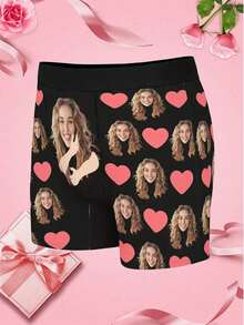 Customized Face Print Men's Briefs, Personalized Underwear, Can Customize Photo/Image, Ideal Gift For Boyfriend/Husband, Personalized Gift, Anniversary, Holiday, Suitable For Winter ,For Family - Black - View 4